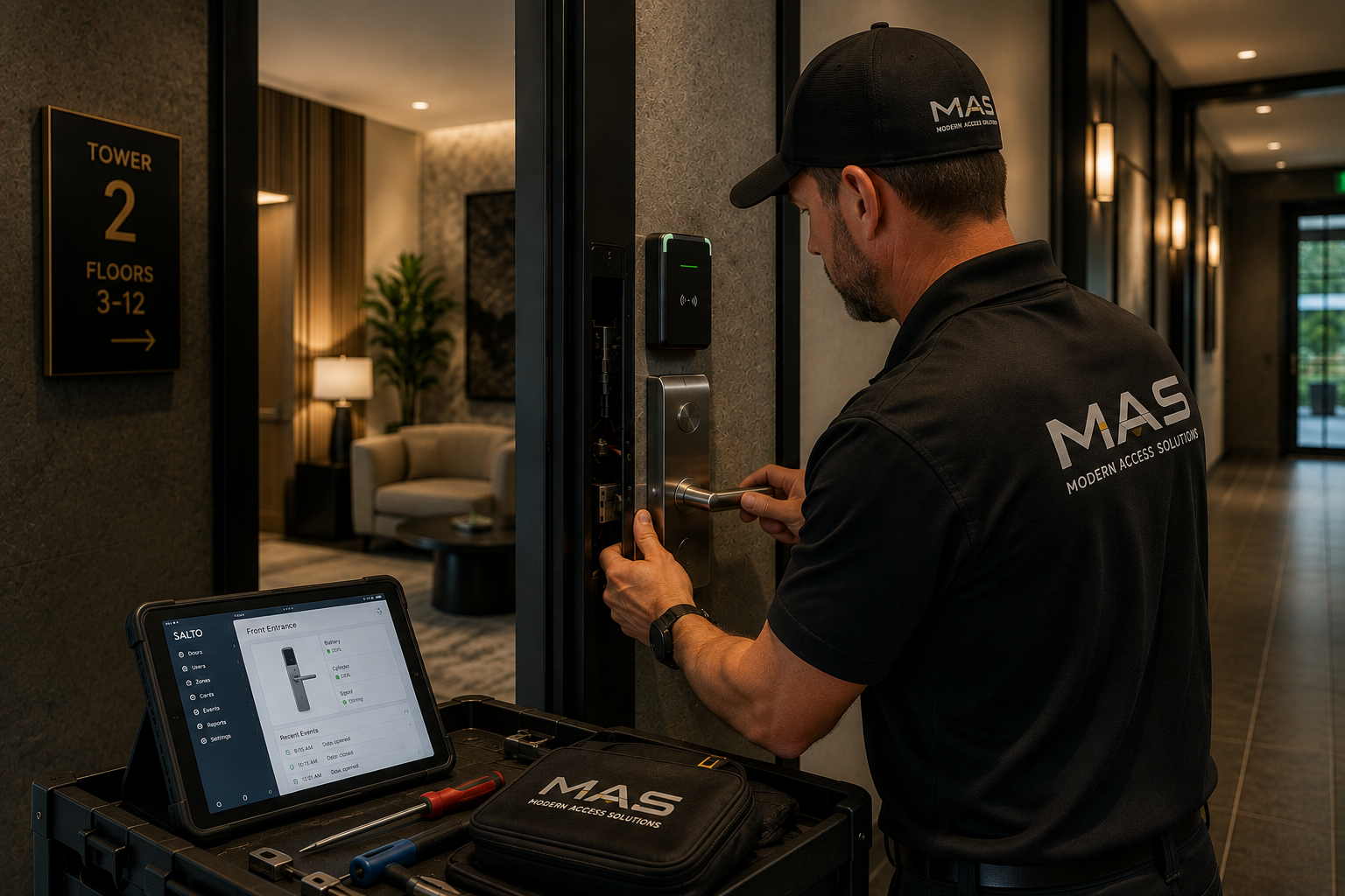 Electronic access control installation in an operating property