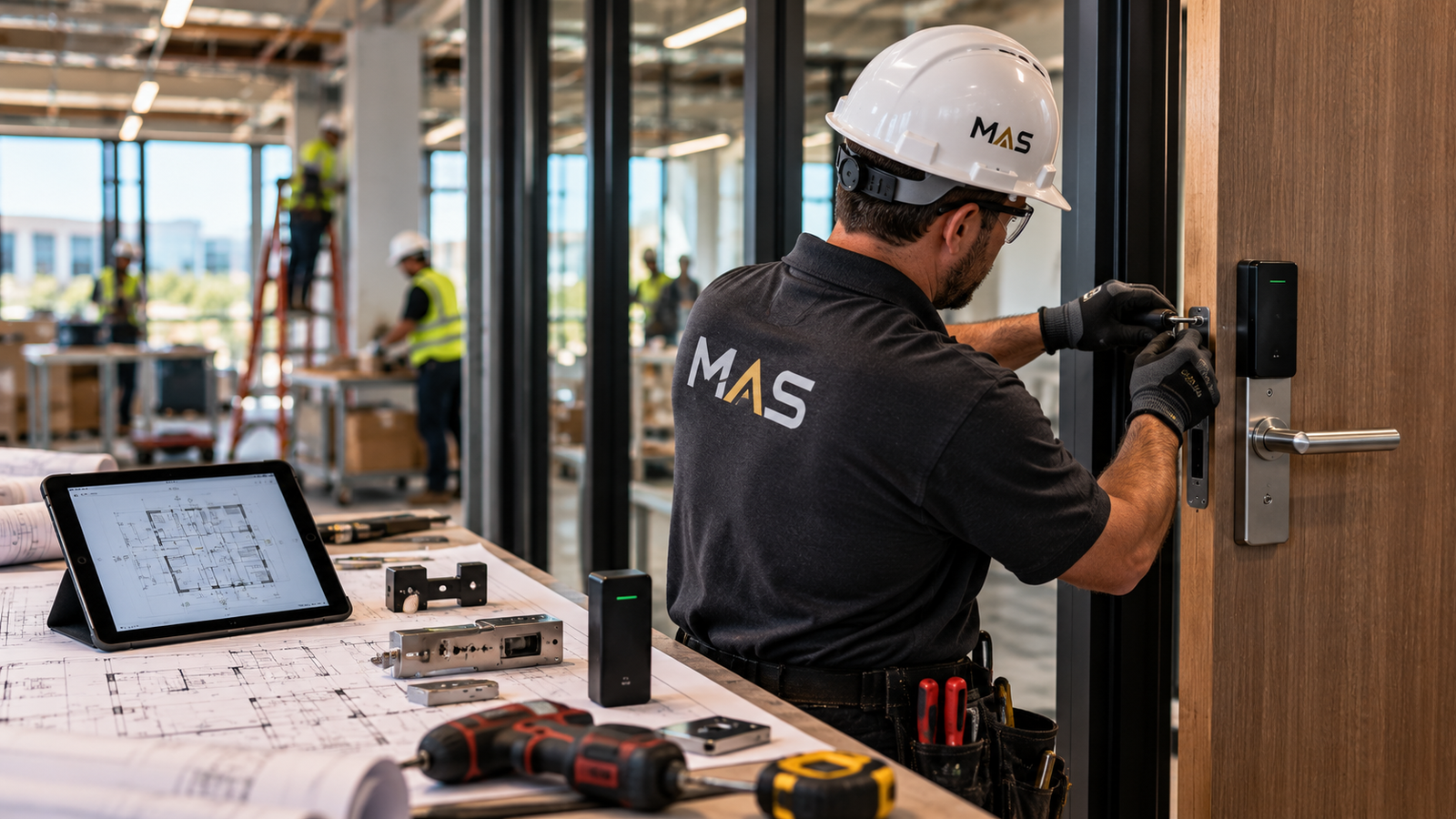 Technician evaluating an existing electronic access control system